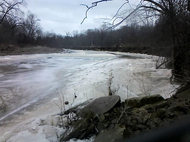 Huron River at Milan, OH - ice-covered downstream side