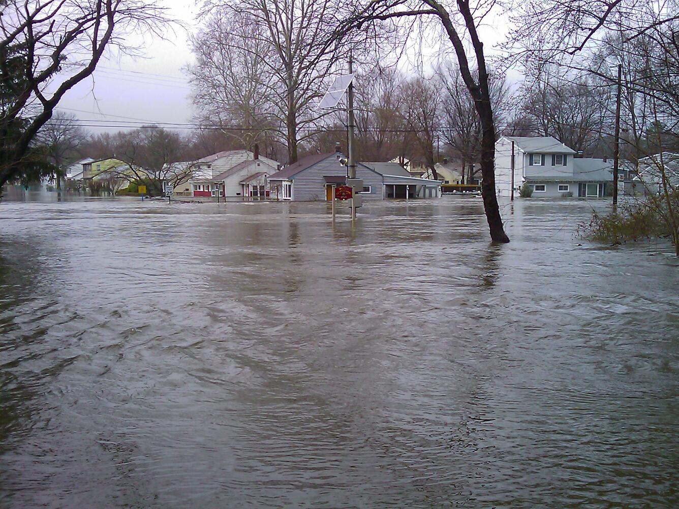 Flooded neighborhood in Pompton, New Jersey