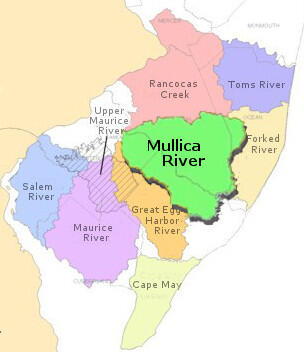 Image of southern New Jersey with the Mullica River Basin Highlighted