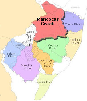Map of Southern New Jersey with the Rancocas Basin highlighted
