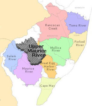 Map of Southern New Jersey with the Upper Maurice Basin Highlighted