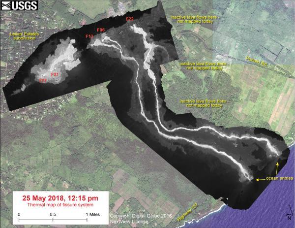 Thermal map of fissure system and lava flows