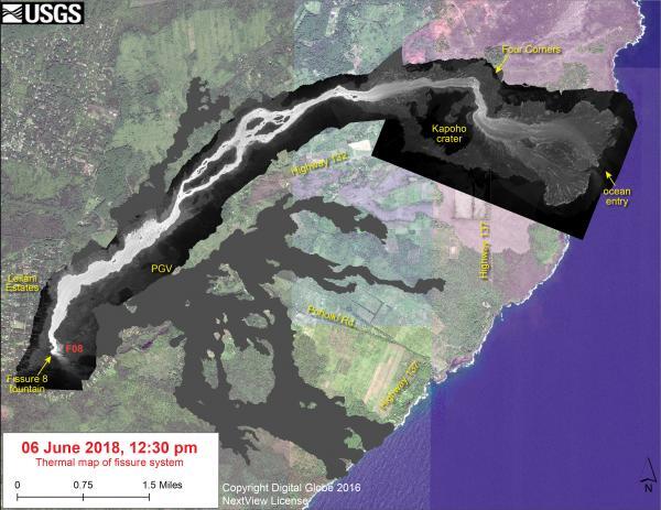 Thermal map of fissure system and lava flows