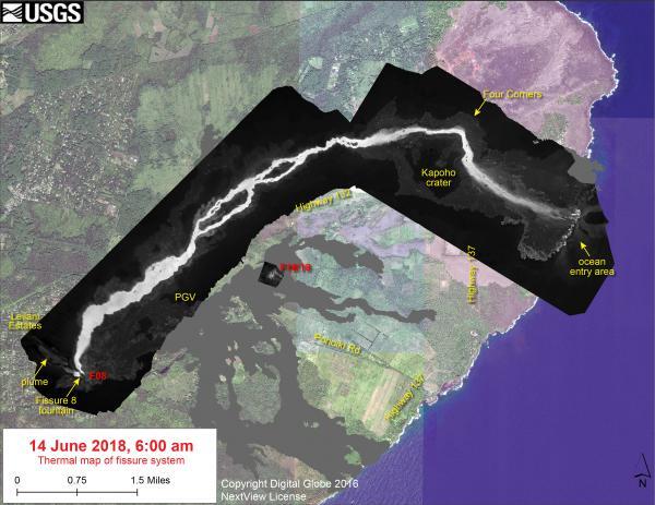 Thermal map of fissure system and lava flows