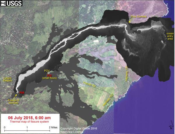 Thermal map of fissure system and lava flows