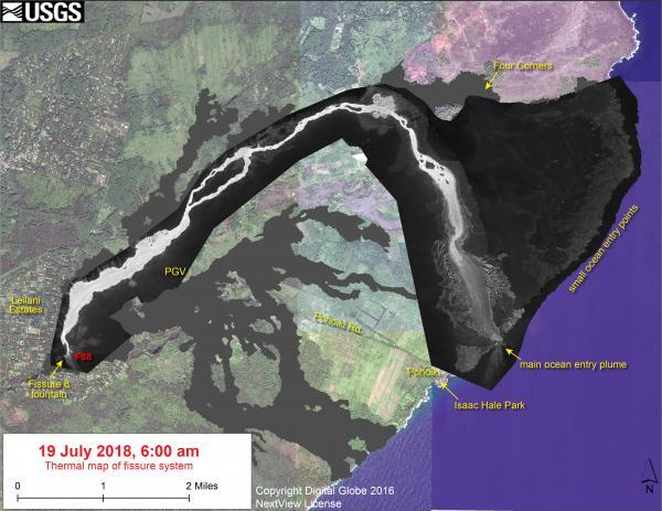 Thermal map of fissure system and lava flows