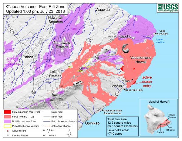 Map showing lower East Rift Zone lava flows and fissure