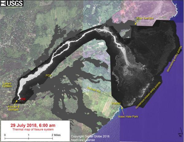 Thermal map of fissure system and lava flows