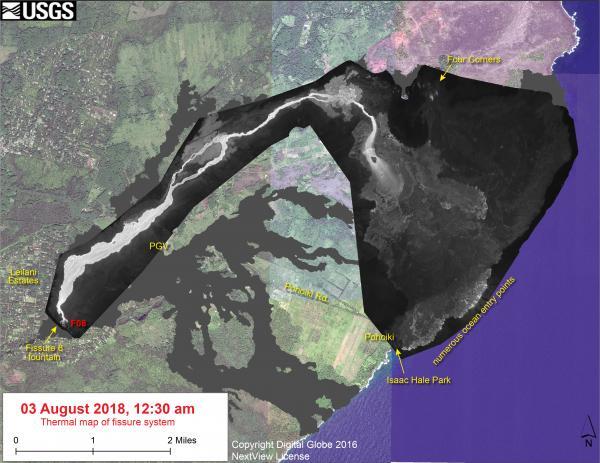 Thermal map of fissure system and lava flows.