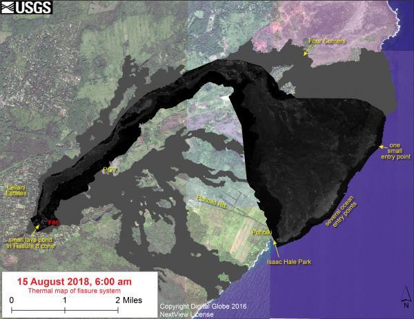 Thermal map of fissure system and lava flows.