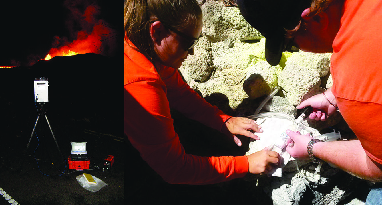 Color photographs of volcanic gas monitoring