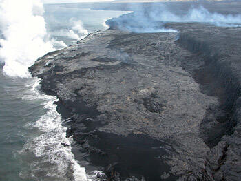 Aerial view of East Lae`apuki lava delta