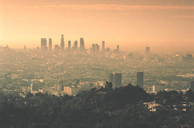 Photo of Ozone pollution over a city.