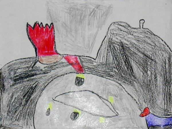 Drawing depicts Pu`u `O`o with a lava fountain, whose flow went underground through a lava tube, then poured into the ocean
