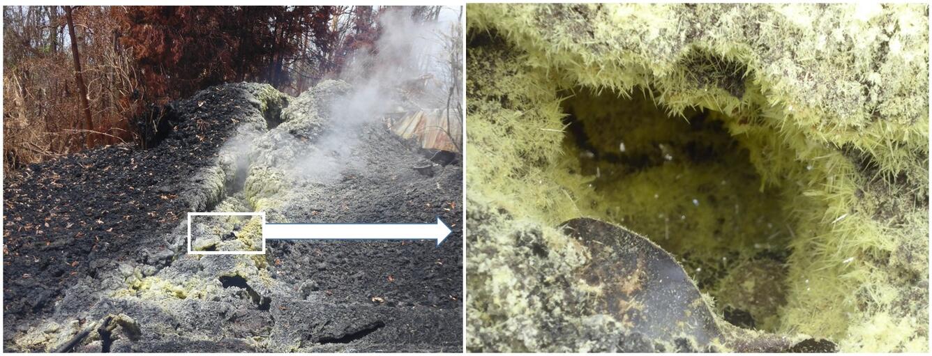 Continued degassing from fumaroles at fissures