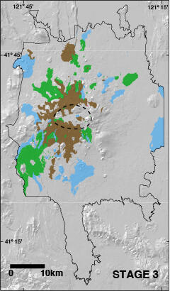 Maps showing areas of MLV covered by lavas of the third eruptive interval, ~180 ka to 100 ka.