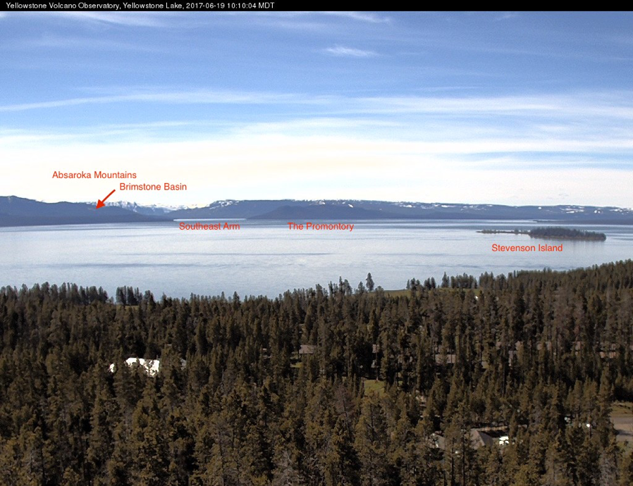 Annotated image showing location details for YVO webcam at Yellowstone Lake.