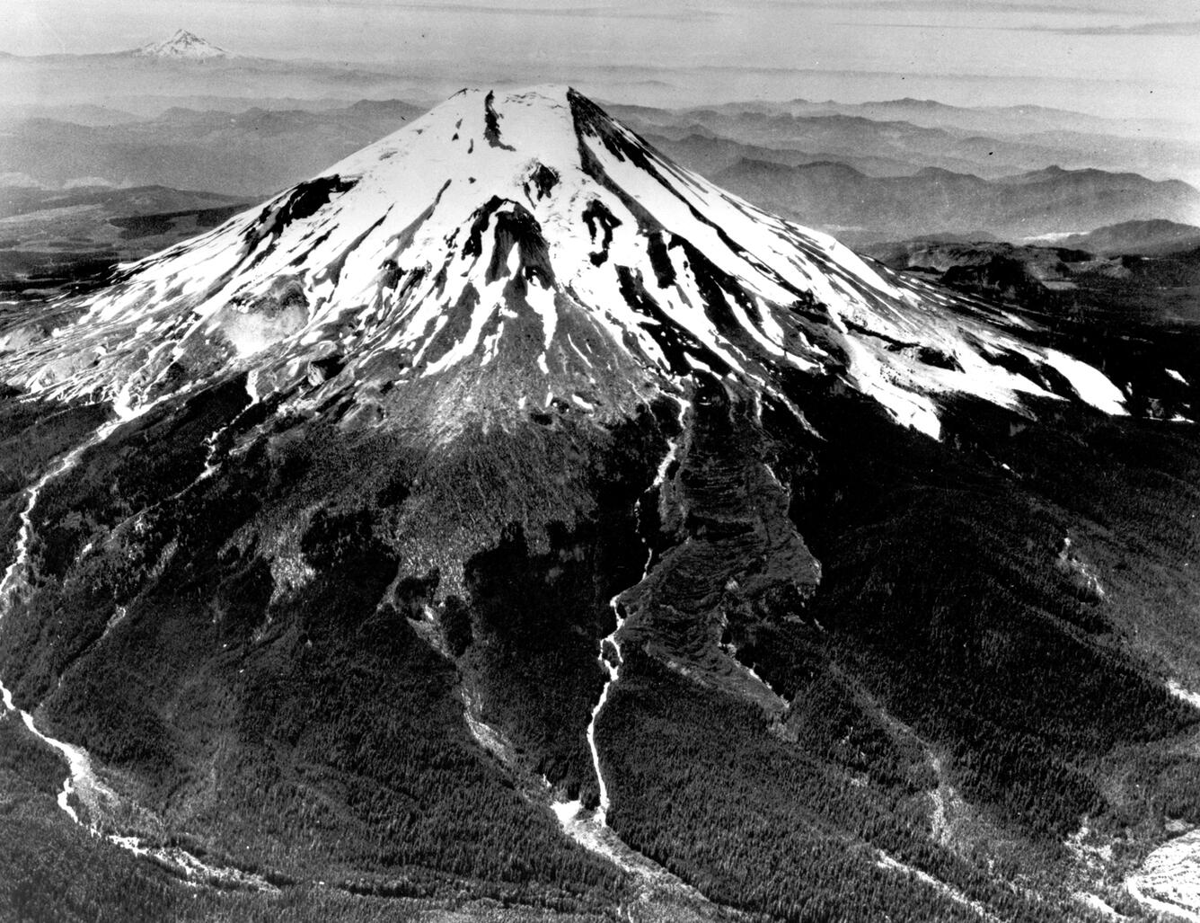 Flyover view of Mount St. Helens prior to the catastrophic eruption.