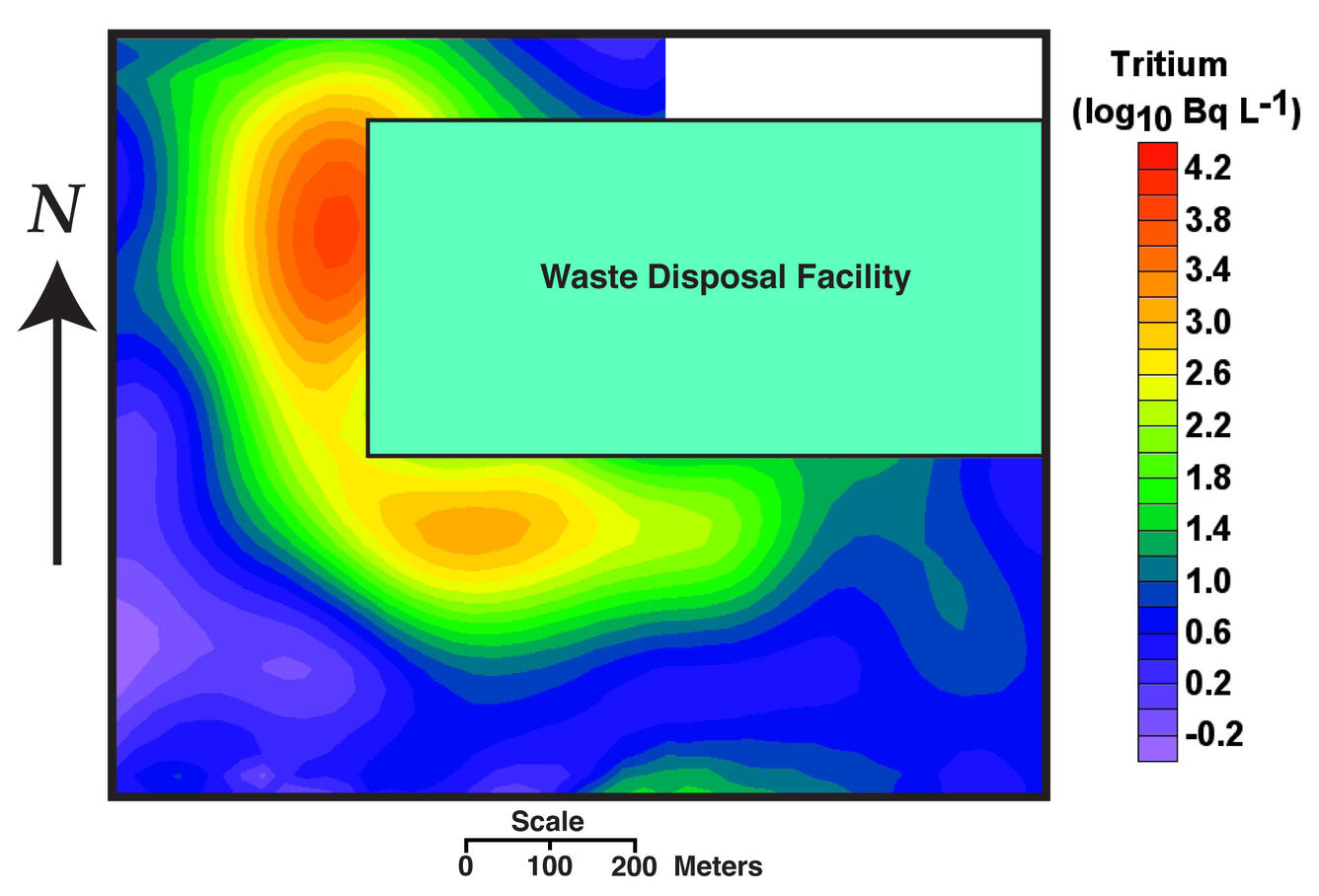 Map of tritium concentrations in soil-water vapor at a depth of 0.5 meter, Amargosa Desert Research Site (ADRS), Nevada