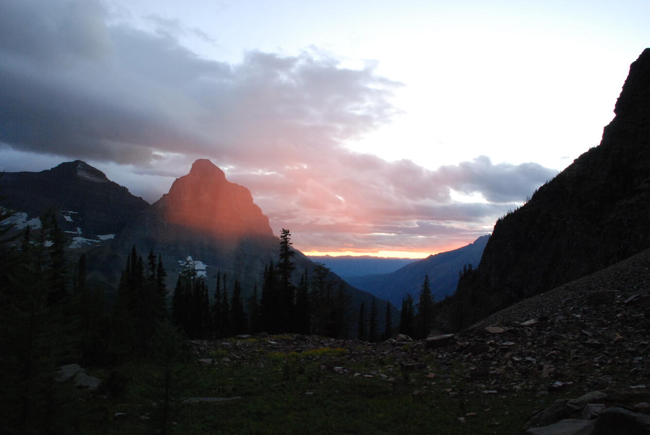 Mountains glow in Glacier National Park.