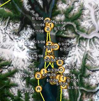 Tracking data lines on Google Earth map