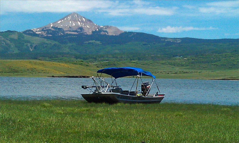 Boat at Groundhog Reservoir in Colorado