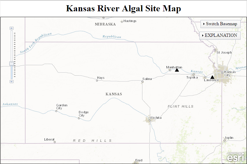 Map of Kansas with a mark at Wamego and De Soto 