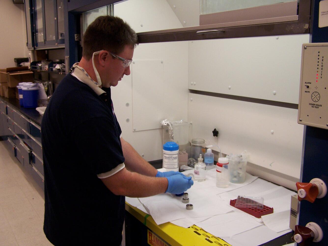 USGS scientist processes soil samples for laboratory analysis for the presence of pharmaceuticals