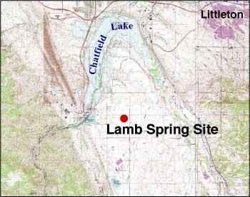 Detail of quadrangle map showing the location of the Lamb Spring Site south of Denver, Colorado