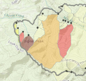map showing boundaries of fire