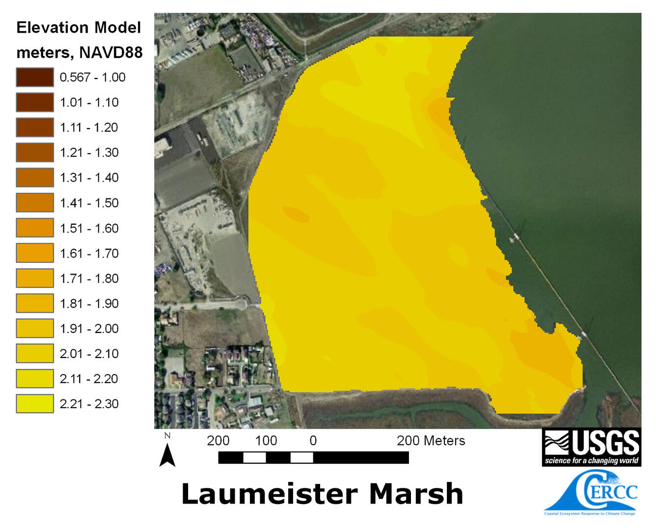 Map of the derived elevation data at Laumeister Marsh