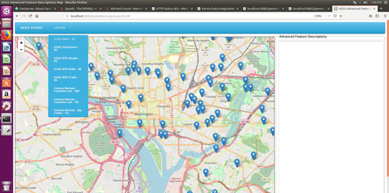 Image of the drop down data sets available in the Map Knowledge Base user interface