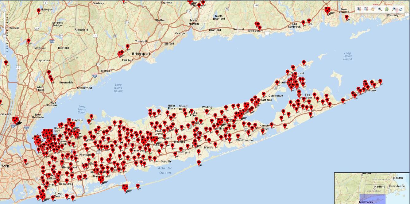 map of active groundwater wells on Long Island, NY