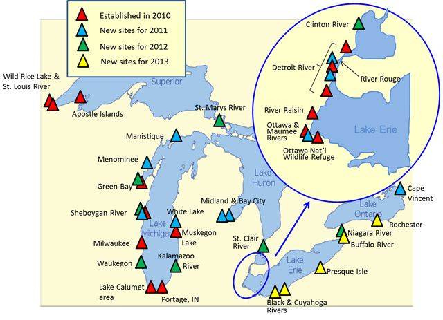 Tree swallow study sites by Great Lakes