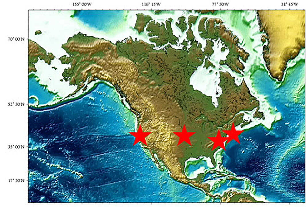 Map indicating locations of personnel involved in the Gas Hydrates Project
