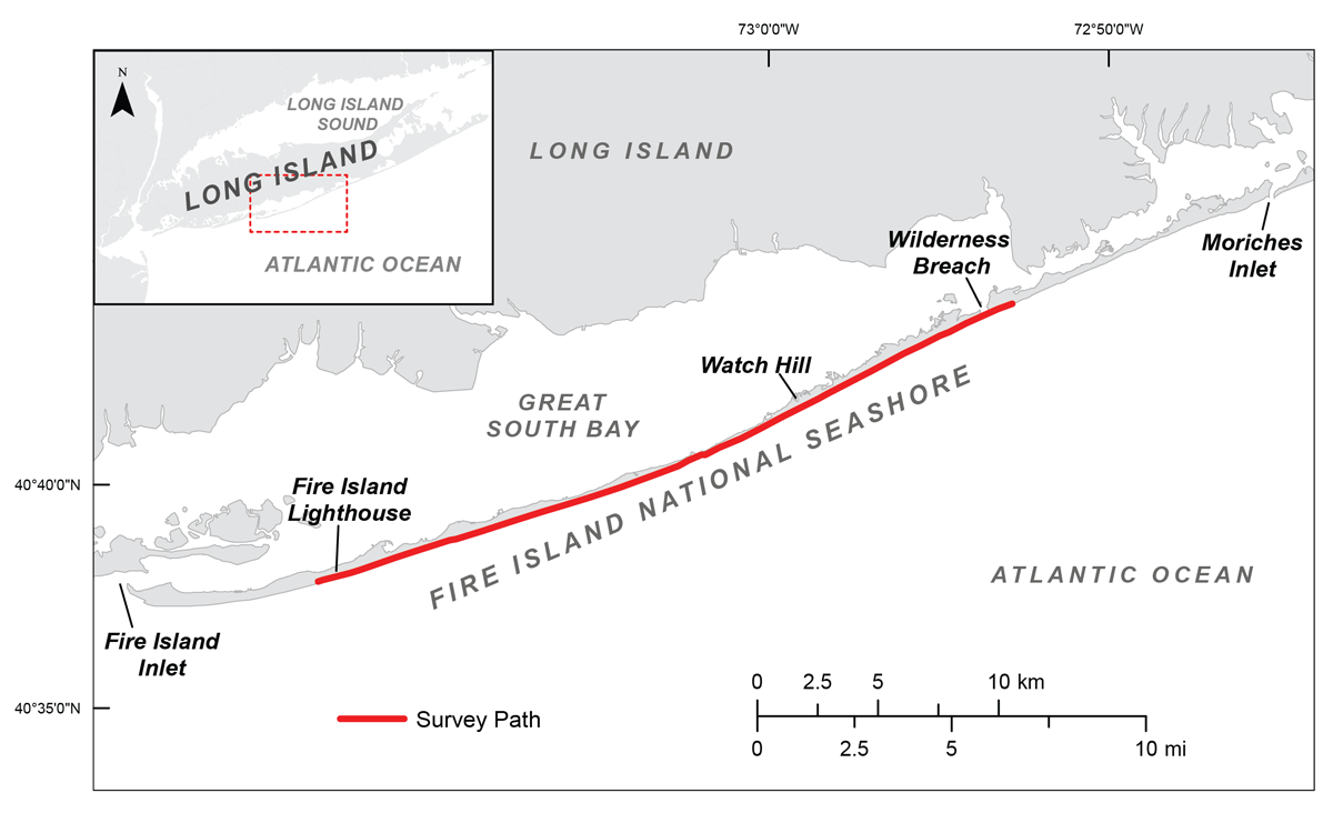 map showing January 30, 2012 ground-based lidar beach survey extent