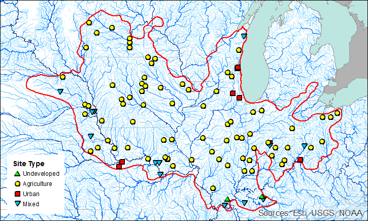 Hydrology map of the Midwest Stream Quality Assessment