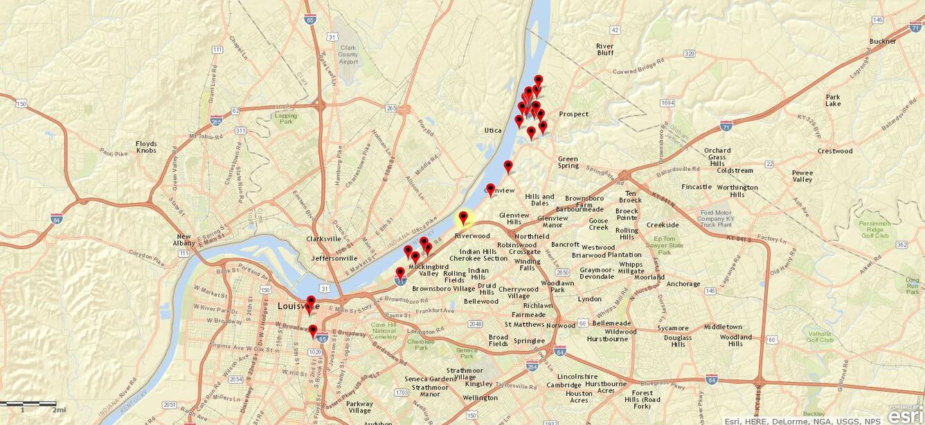 map of the ground water sites in the Louisville aquifer