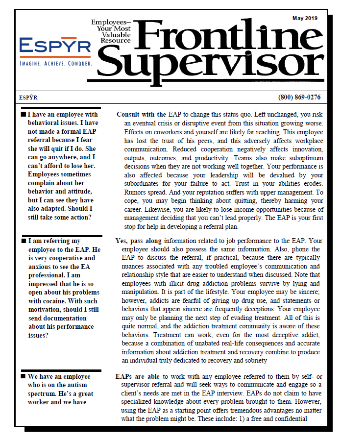 May 2019 Frontline Supervisor Front cover