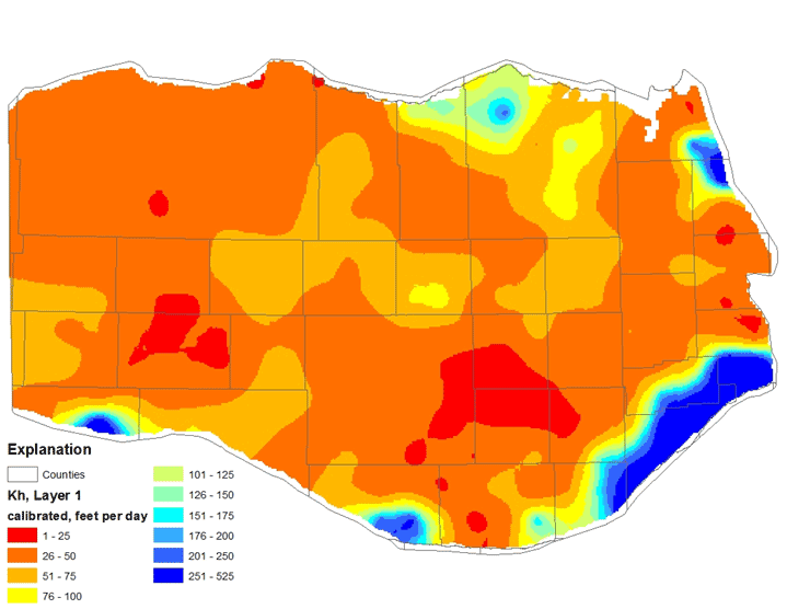 Calibrated hydraulic conductivity from the ELM3 model, Nebraska