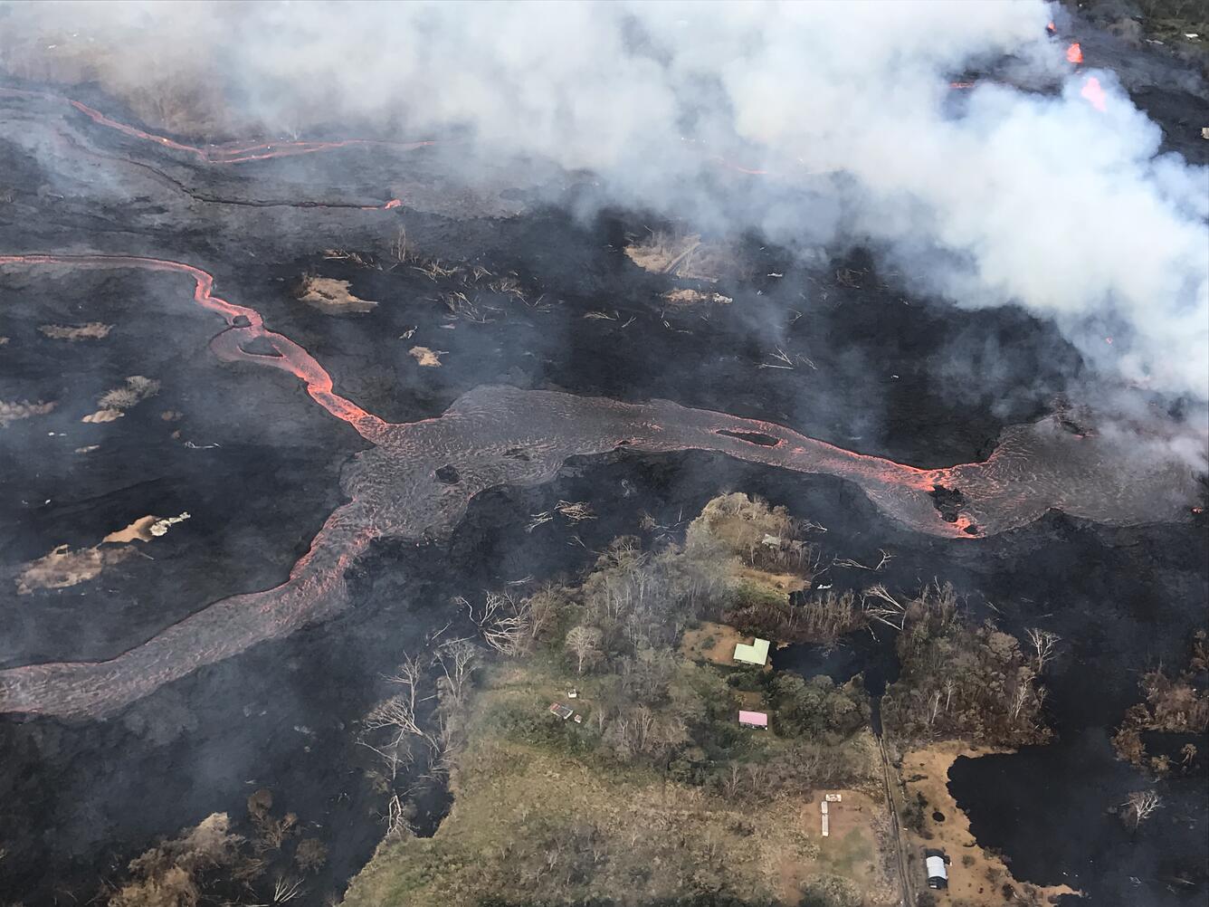 Aerial view of lava flow from fissure 22