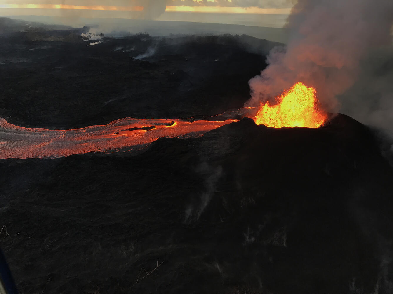 Lava fountaining with lava flow