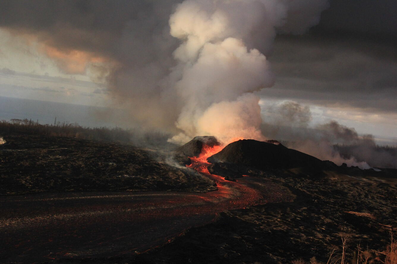 Fissure 8 erupting with lava flowing out of it