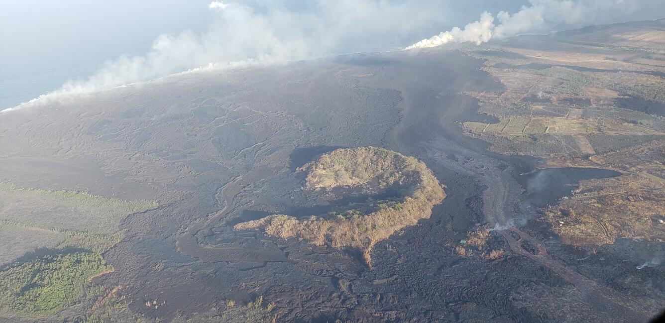 This Hawai‘i County Fire Department aerial image shows Kapoho Crater