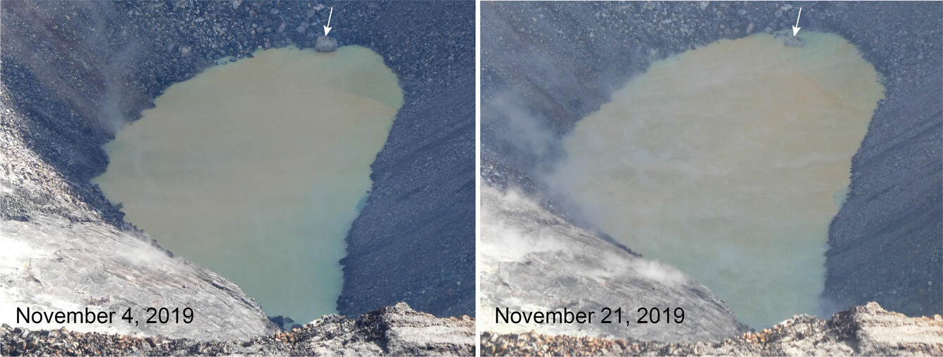 Continued slow rise of water level at bottom of Halema‘uma‘u