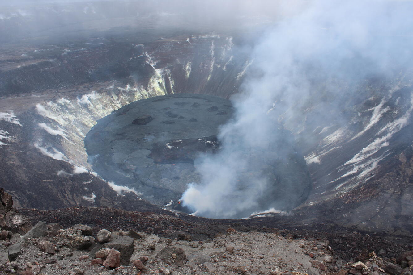 Color photograph of lava lake