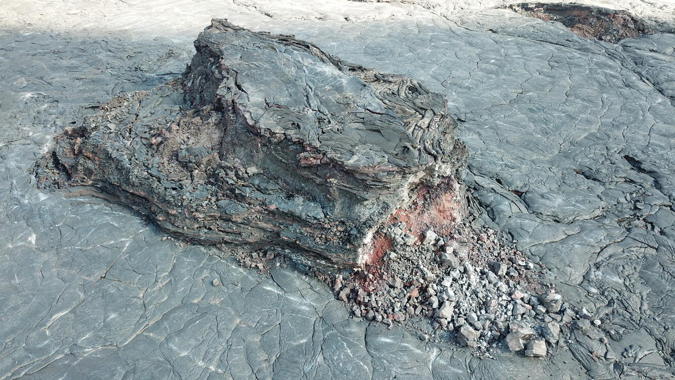 UAS close-up of island in eastern portion of Halema‘uma‘u lava lake, March 16, 2021
