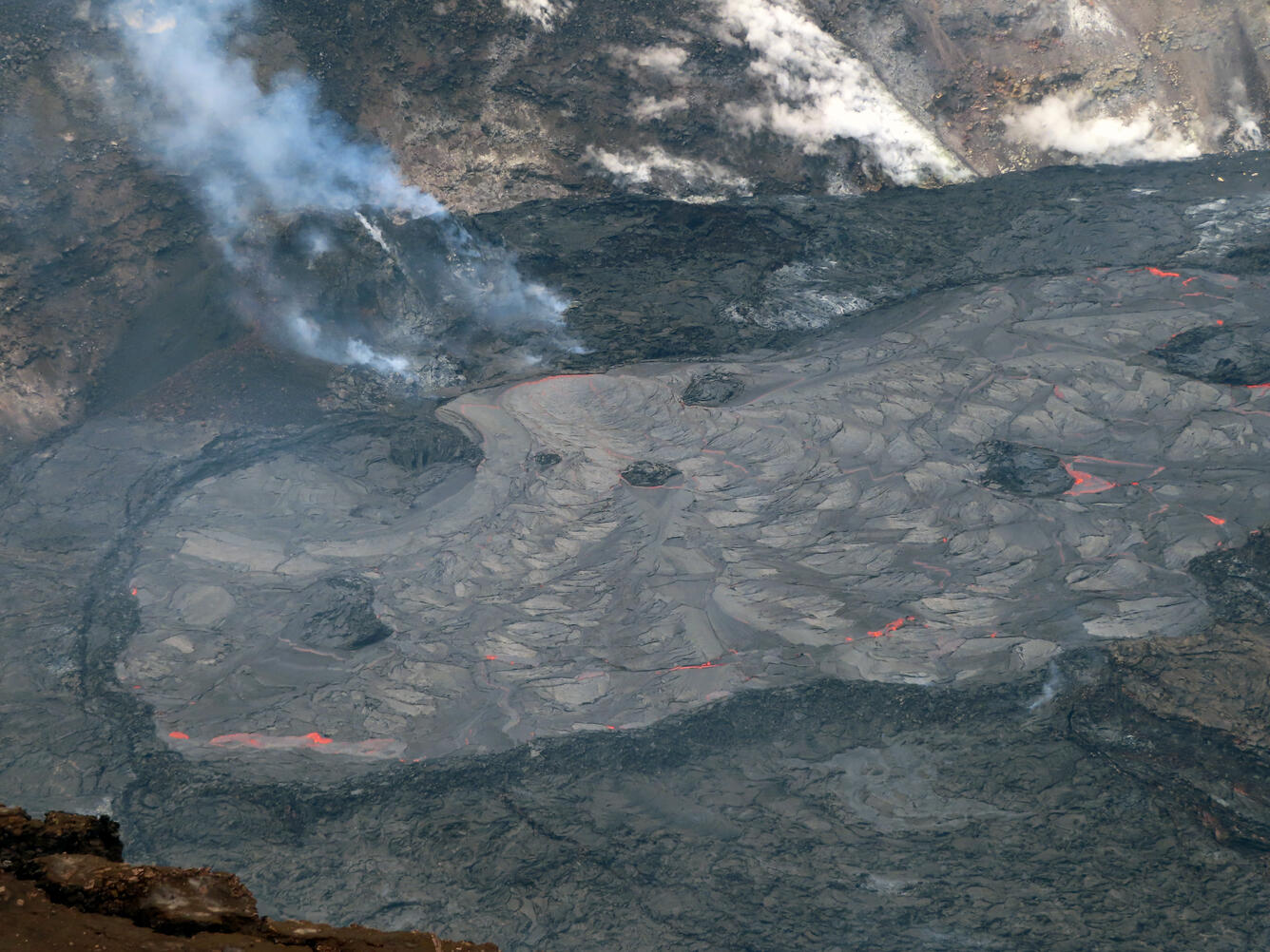 The lava lake in Halema‘uma‘u crater, at the summit of Kīlauea, remains active