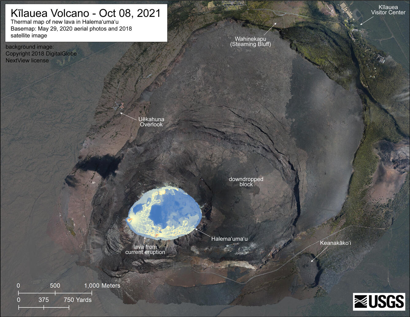 Thermal map of eruption within Halema‘uma‘u crater at the summit of Kīlauea, made on October 8