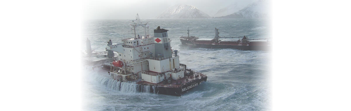 M/V Selendang Ayu aground and broken in two on the shore of Unalaska Island